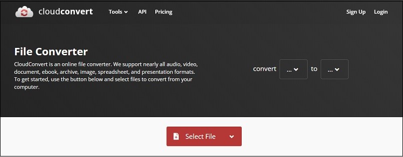 CloudConvert File Converter interface.