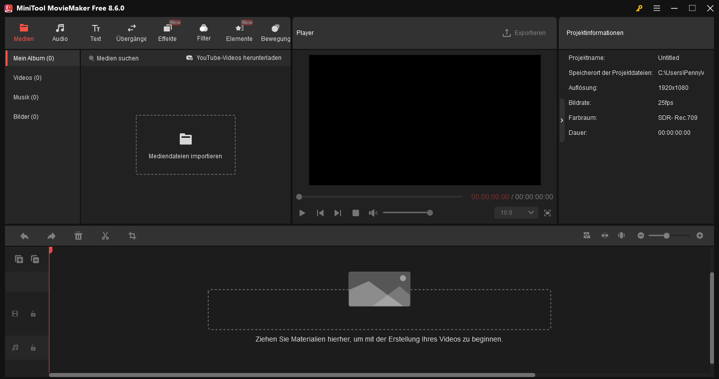 Hauptoberfläche von MiniTool MovieMaker