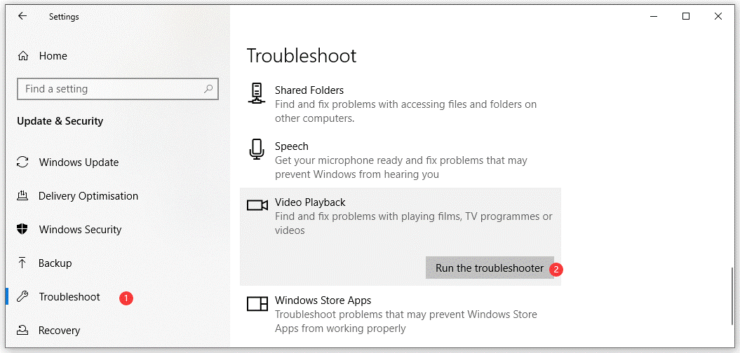 The Windows Settings window showing how to use Windows Troubleshooter via Settings in the Troubleshoot page.