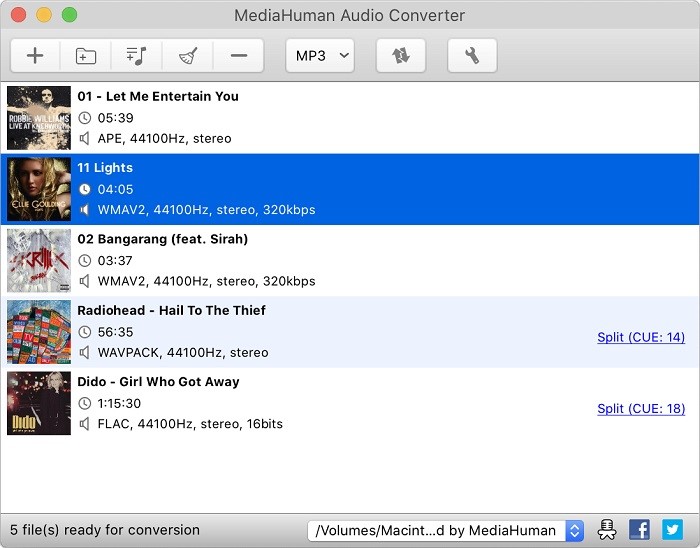 The interface of MediaHuman Audio Converter.