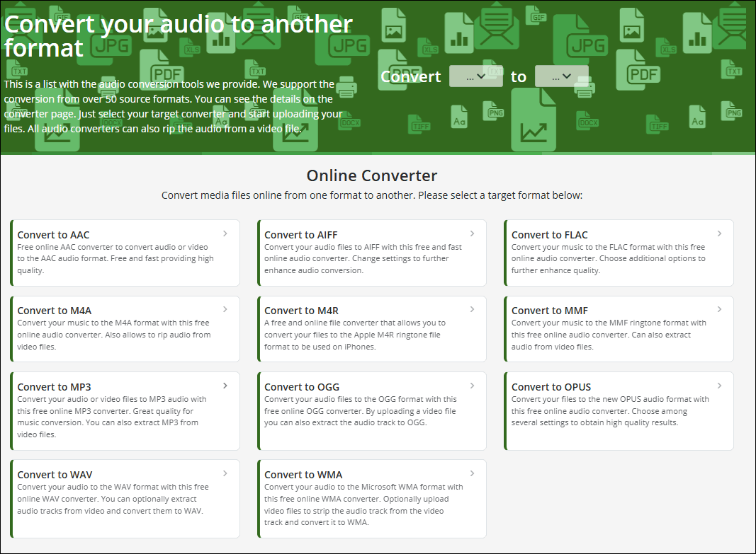The interface of Online-Convert.