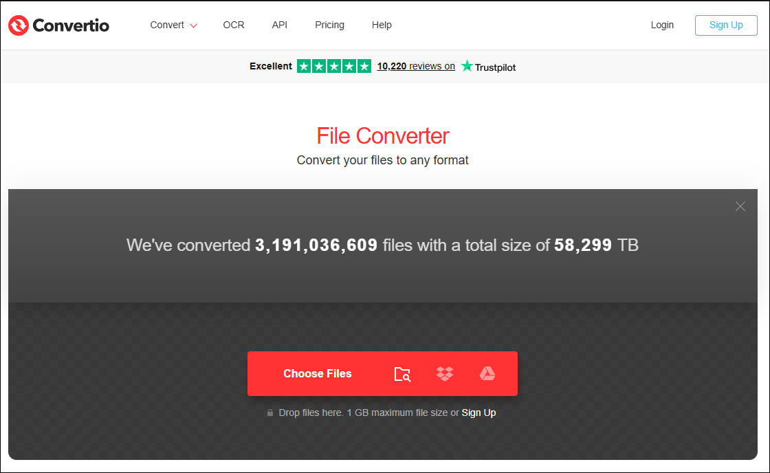 The interface of Convertio.