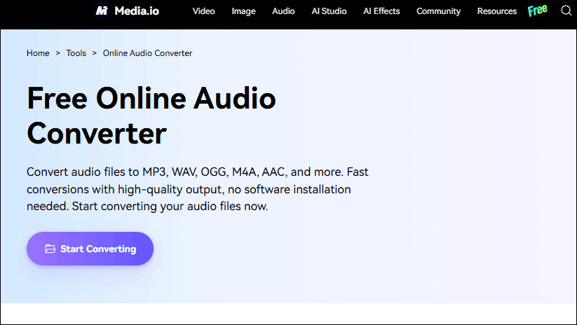 The interface of Media.io.