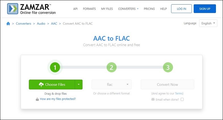 ZAMZAR AAC to FLAC interface.