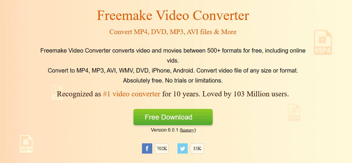 Freemake Video Converter official downloading page.