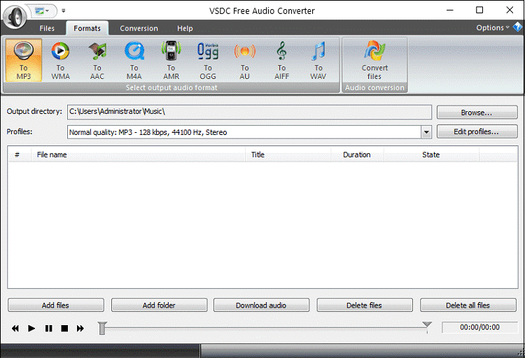 The interface of VSDC Free Audio Converter.