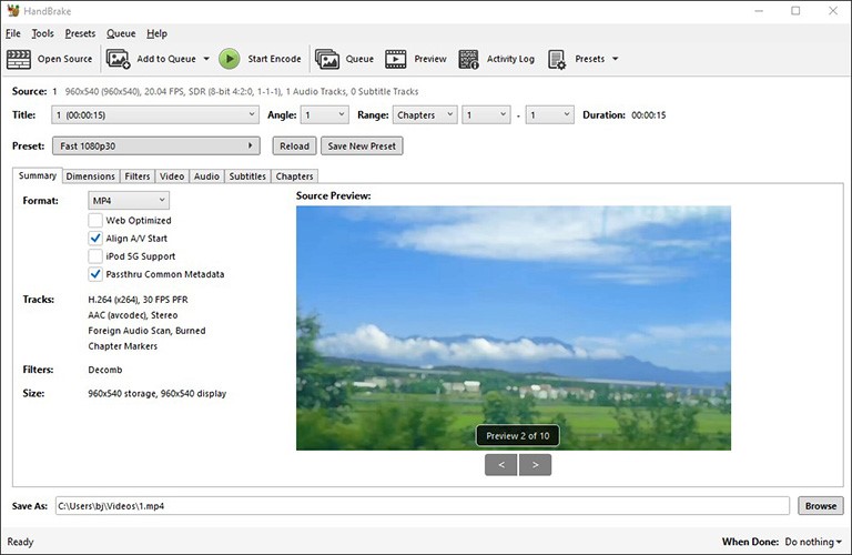The interface of HandBrake.