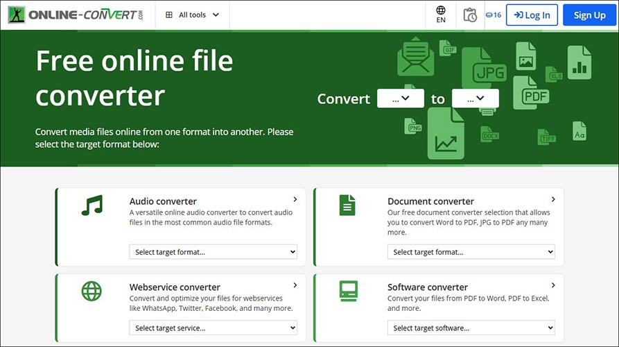 The interface of Online-Convert.
