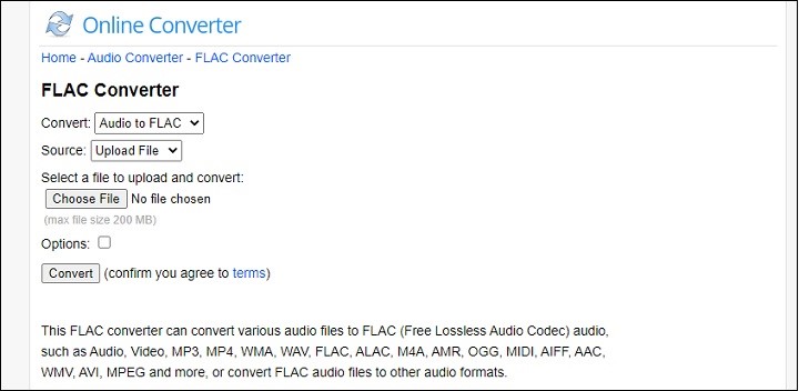 Online Converter webpage.
