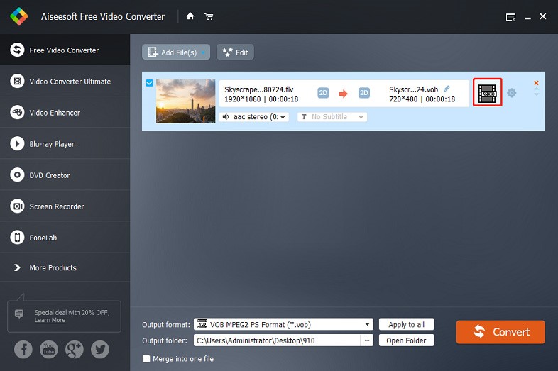 The interface of Aiseesoft Free Video Converter.