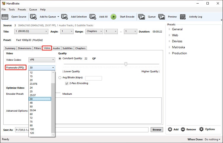 The interface of HandBrake.