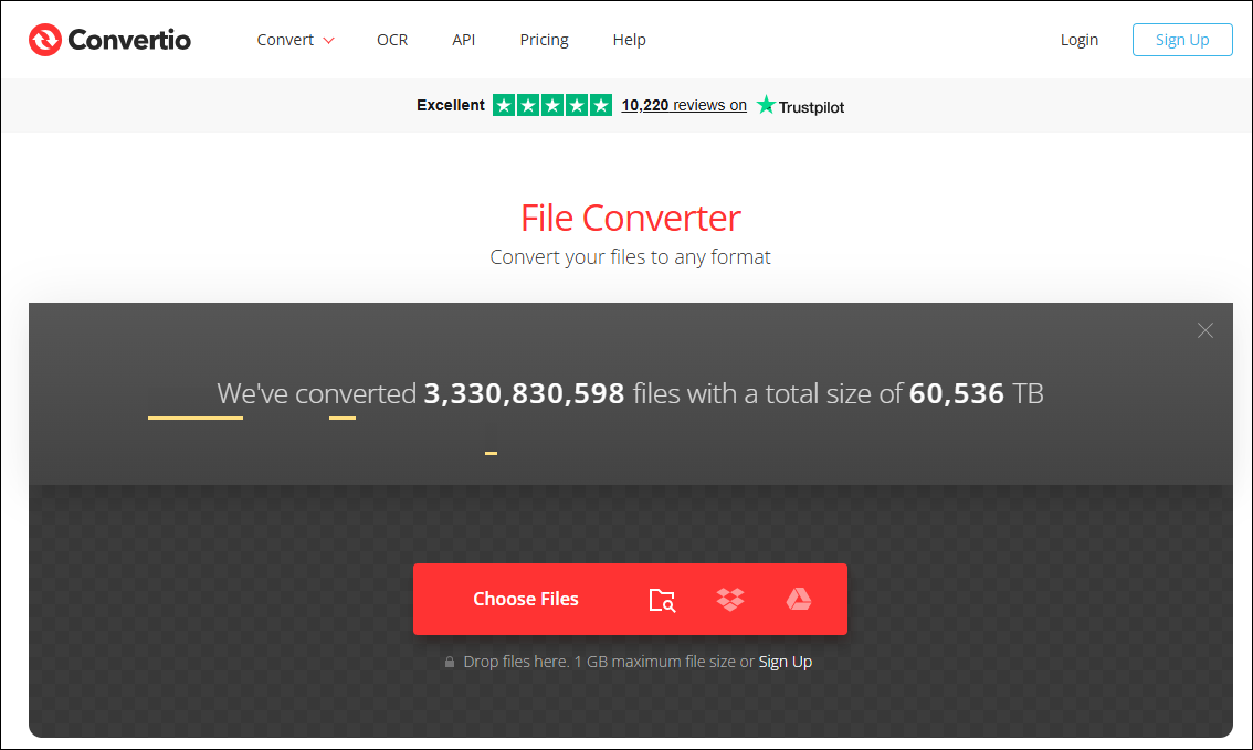 The interface of Convertio.