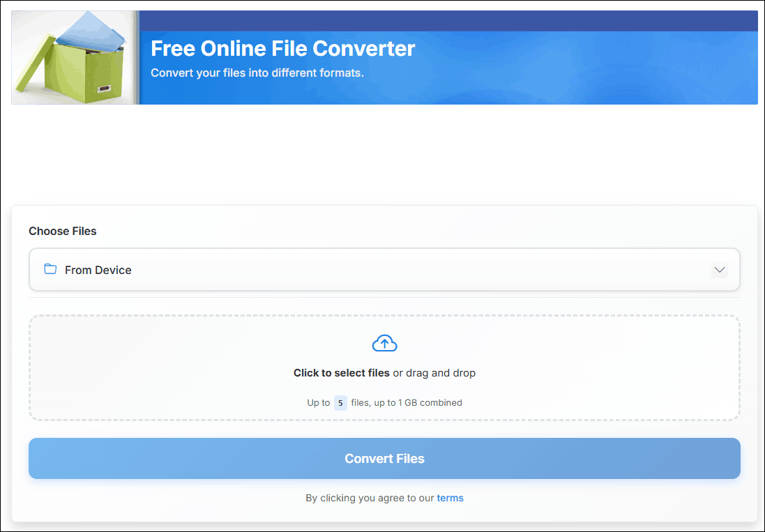 The interface of FreeFileConvert.