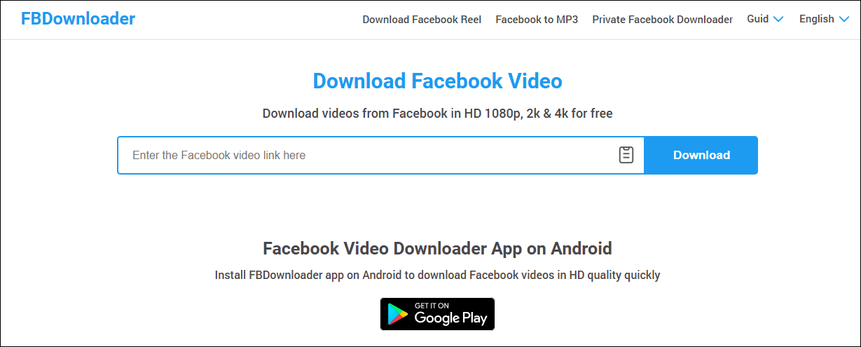 The interface of fbdownloader.