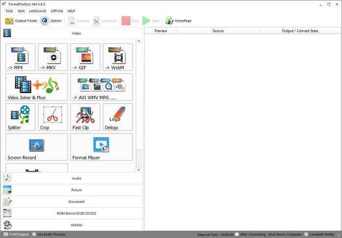 Format Factory interface.