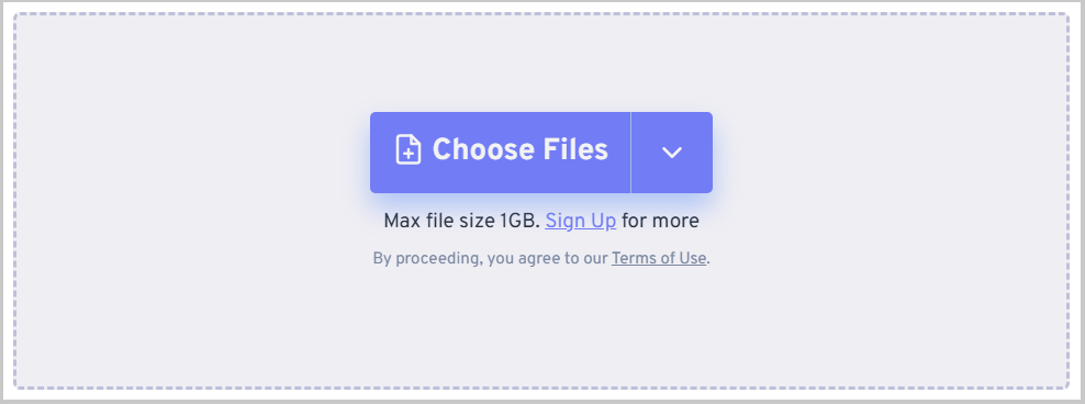 FreeConvert file uploading area.