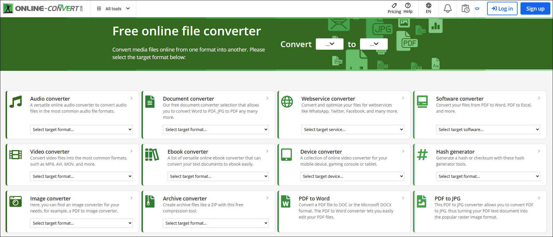 The interface of Online-Convert.