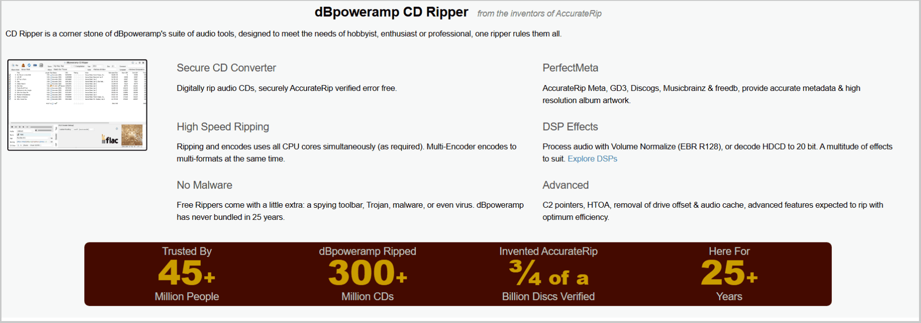 dBpoweramp webpage.