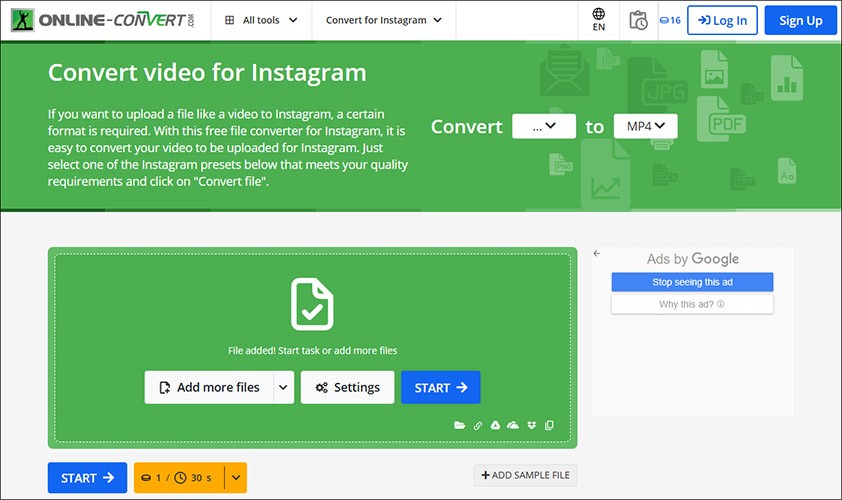 Online Convert webpage.