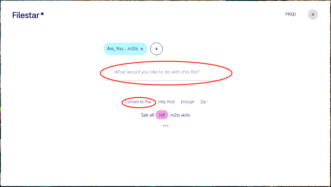 Filestar interface with the Convert to Flac option selected.