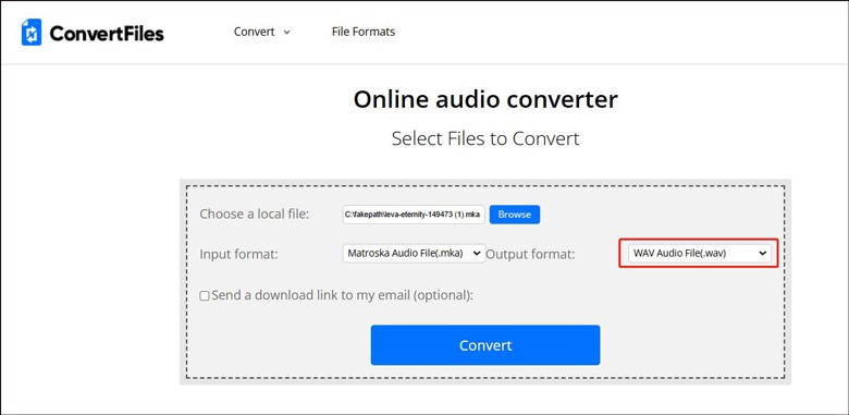 ConvertFiles Online audio converter webpage.