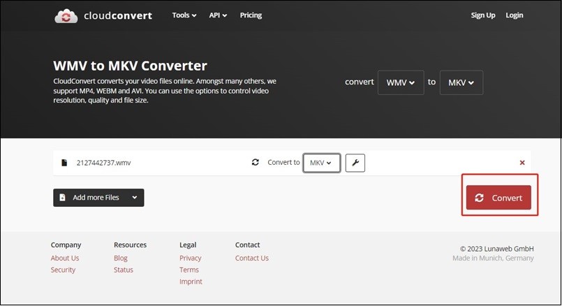 The interface of CloudConvert.