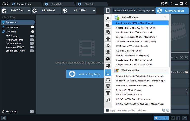 Any Video Converter conversion interface.