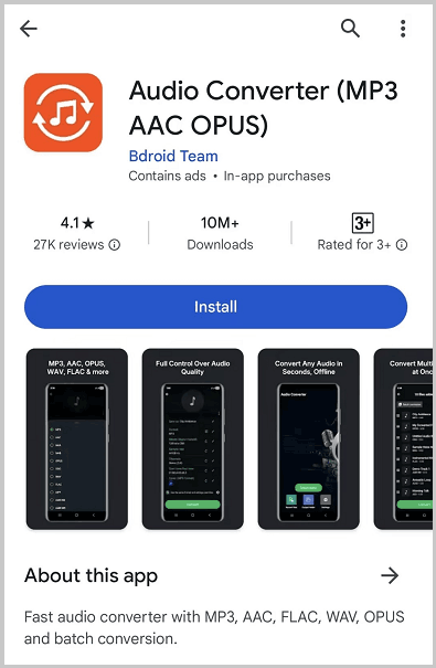 Audio Converter installing page in App Store.