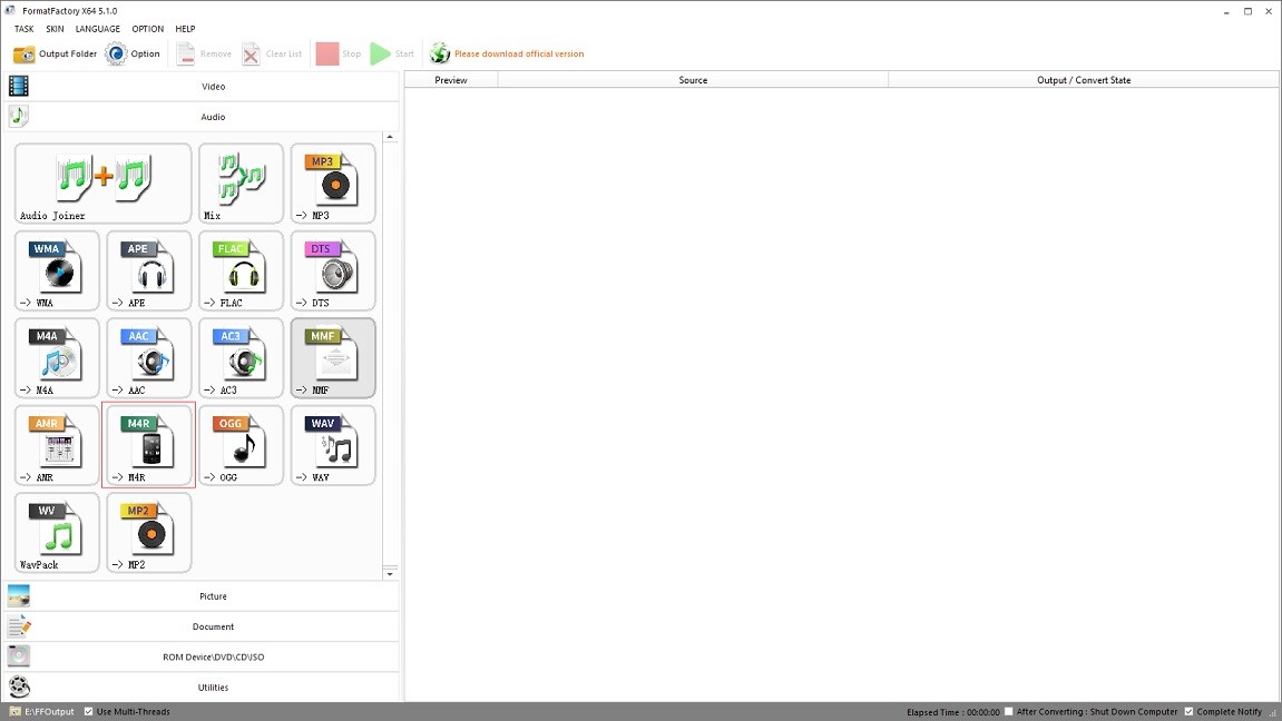 Format Factory interface.