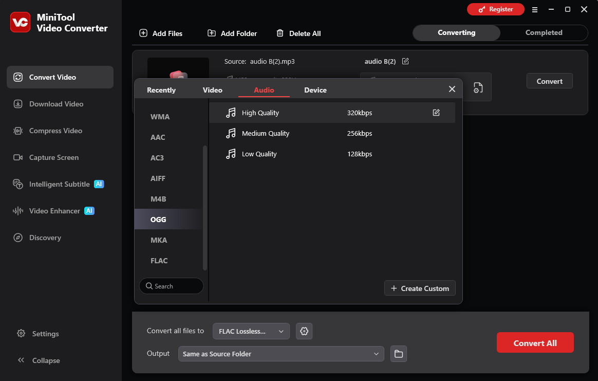 The interface of MiniTool Video Converter.