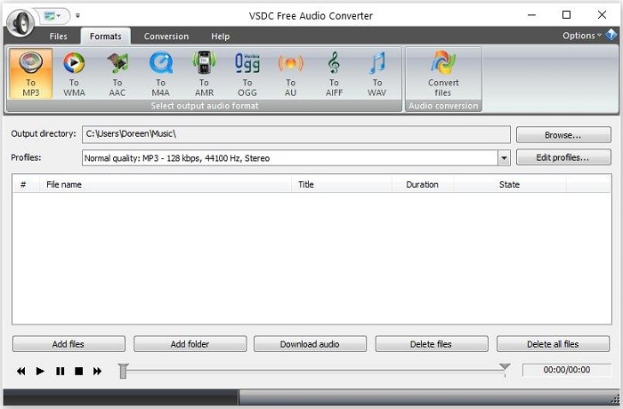 The interface of VSDC Free Audio Converter.