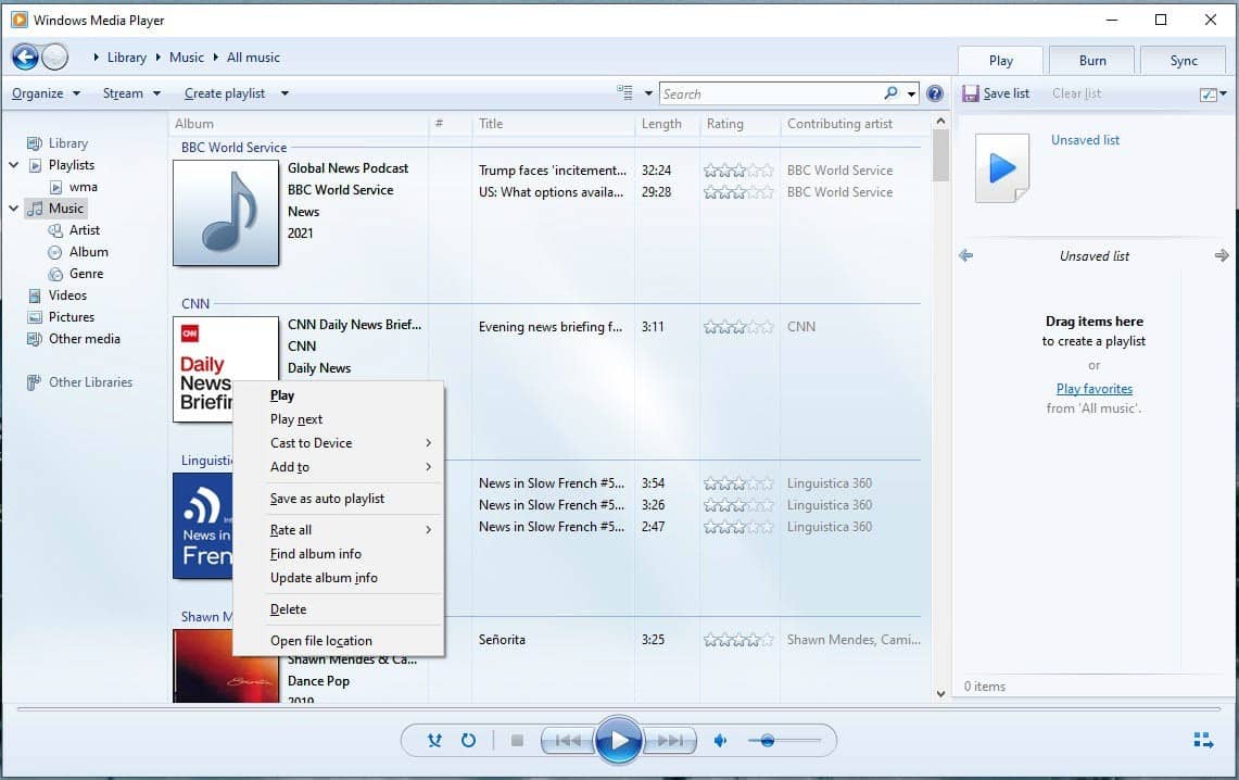 Windows Media Player window.