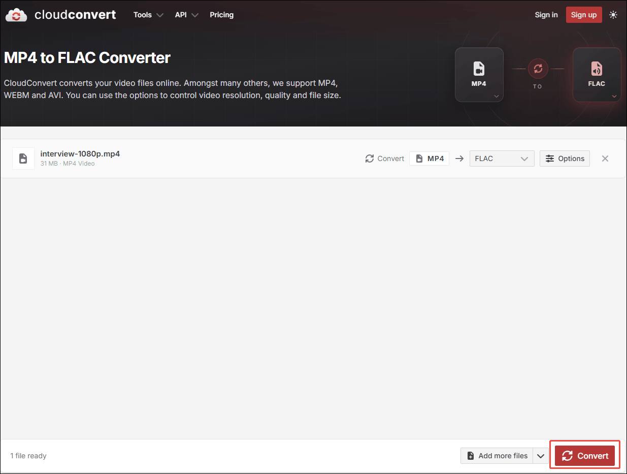 Convertio interface with the Convert button selected.