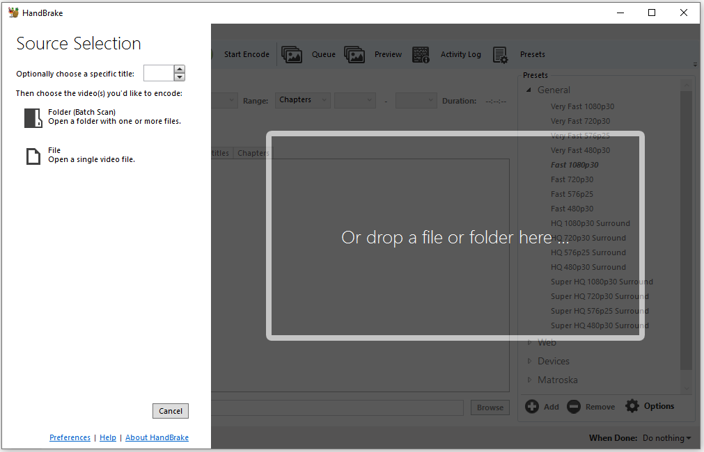 The interface of HandBrake.