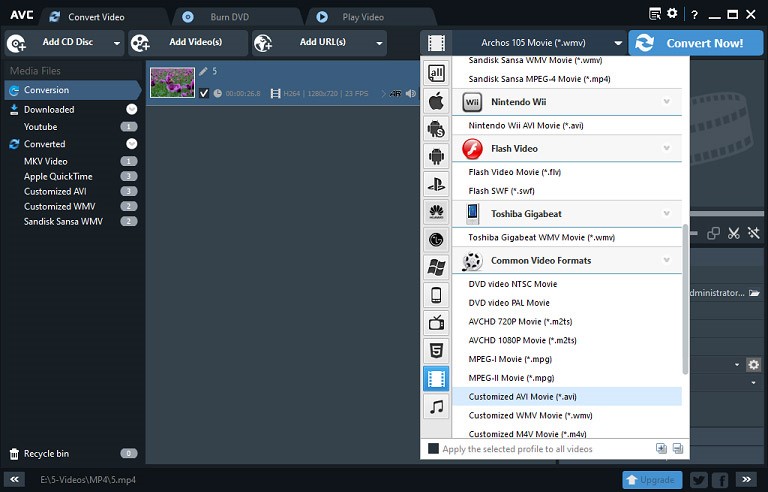 The interface of Any Video Converter.