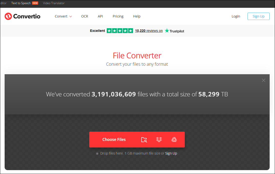 The interface of Convertio.