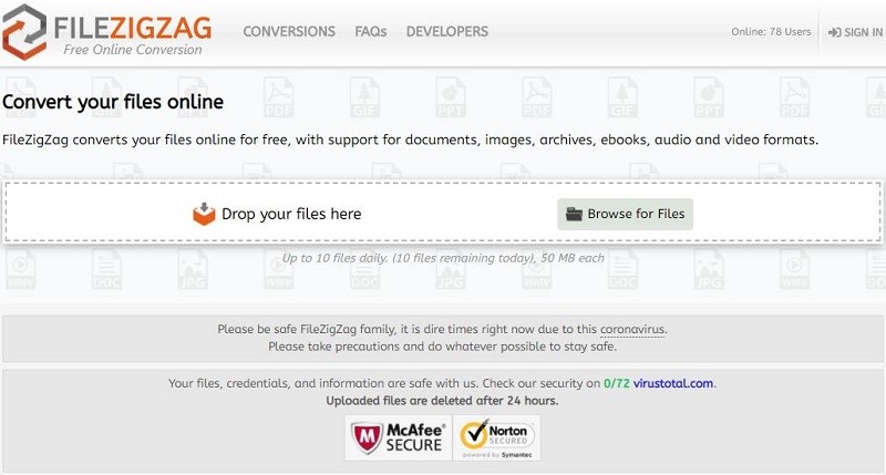 The interface of FileZigZag.