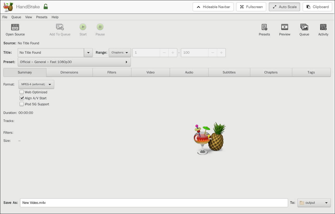 HandBrake video conversion interface.