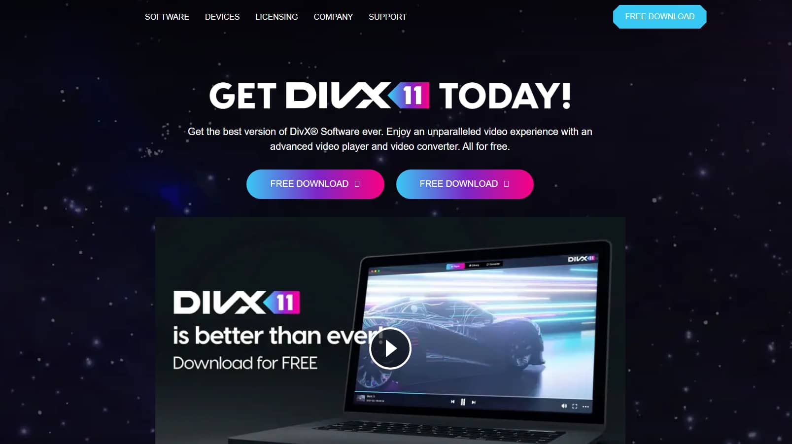 DivX Software official website homepage.