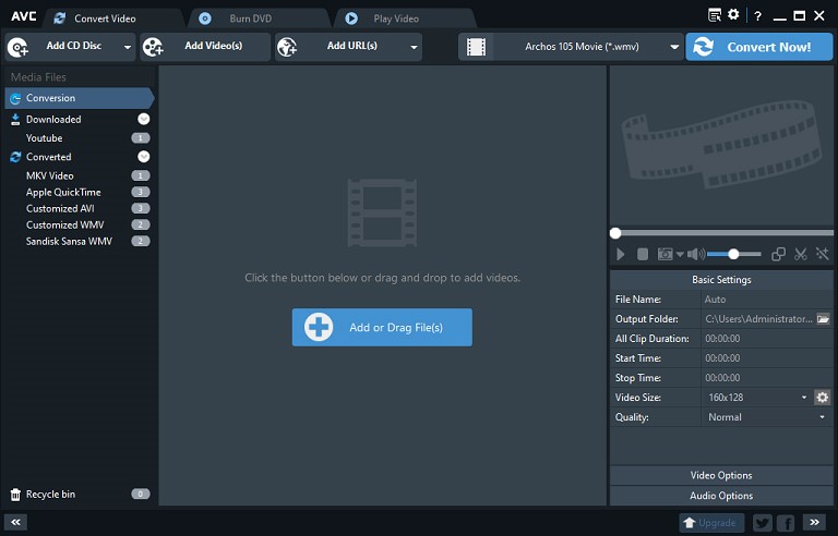 The interface of Any Video Converter.