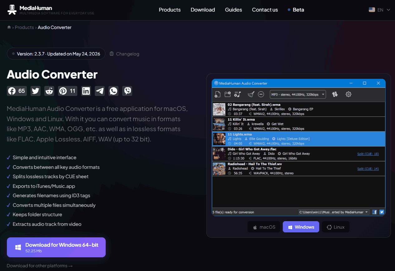 The download page of MediaHuman Audio Converter.