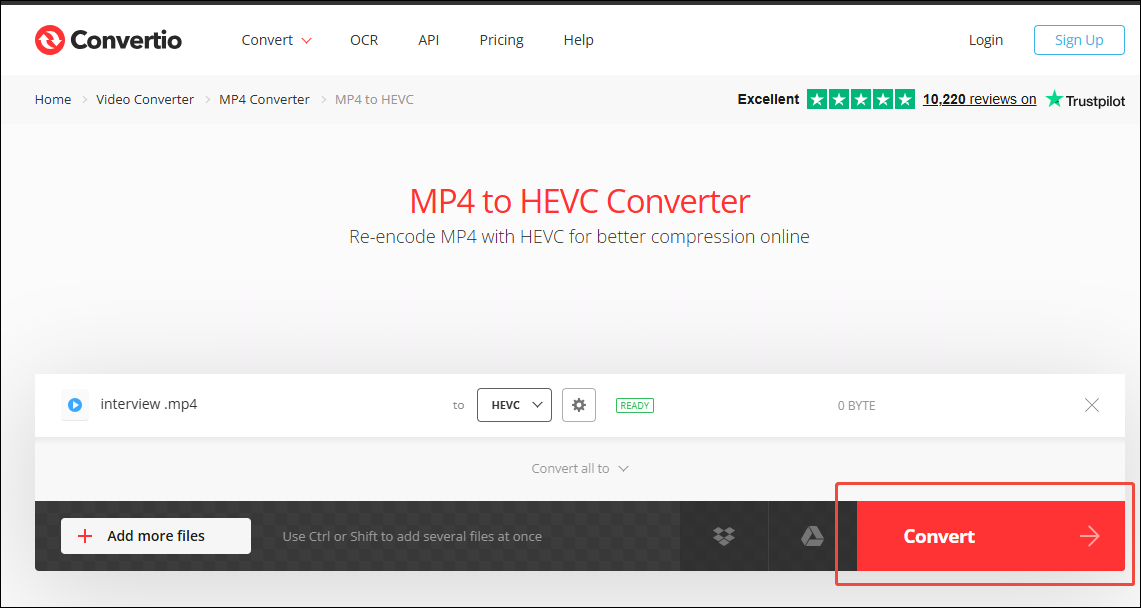 Convertio interface with the Convert button.