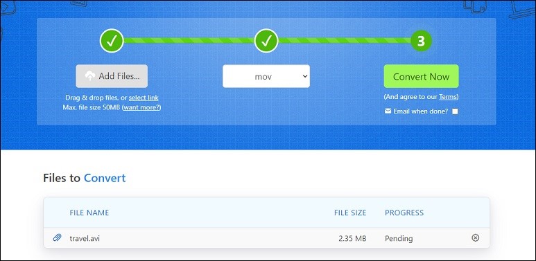 The interface of Zamzar.