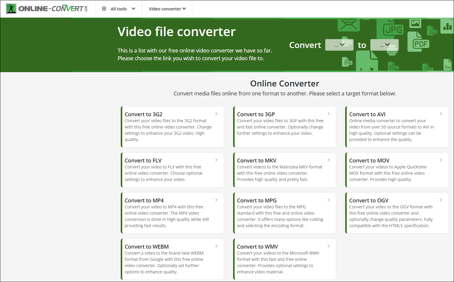The interface of Online-Convert.