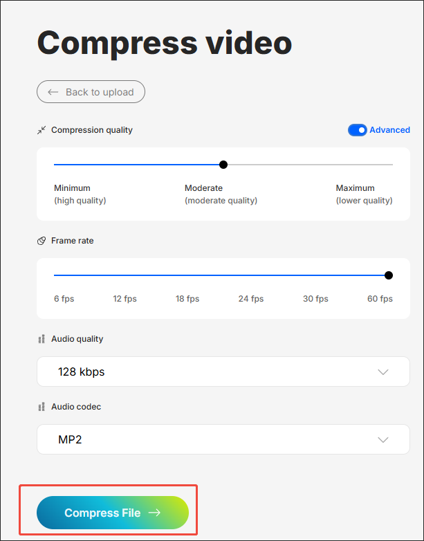 InVideo interface with the Compress File selected.