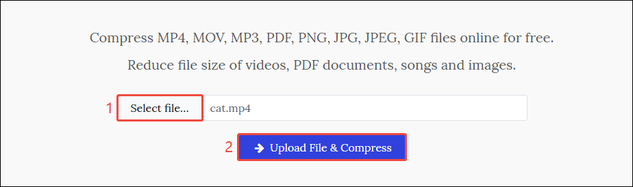 YouCompress interface with the Select file option and the Upload File & Compress option selected.