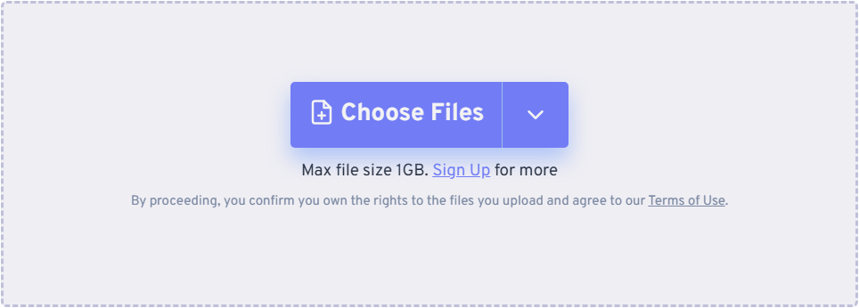 FreeConvert file upload area.