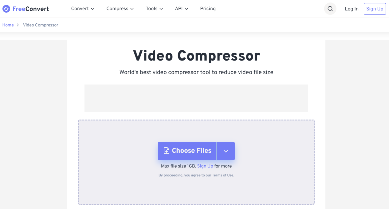 FreeConvert Advanced Options window showing how to adjust the compression percentage.