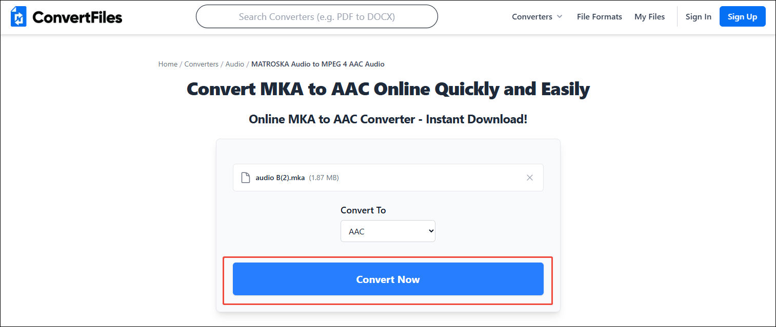 ConvertFilesでDownloadボタンをクリックする画面
