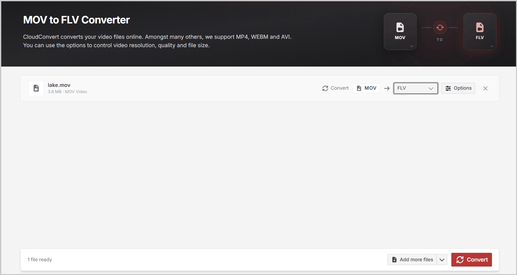 CloudConvert conversion page.